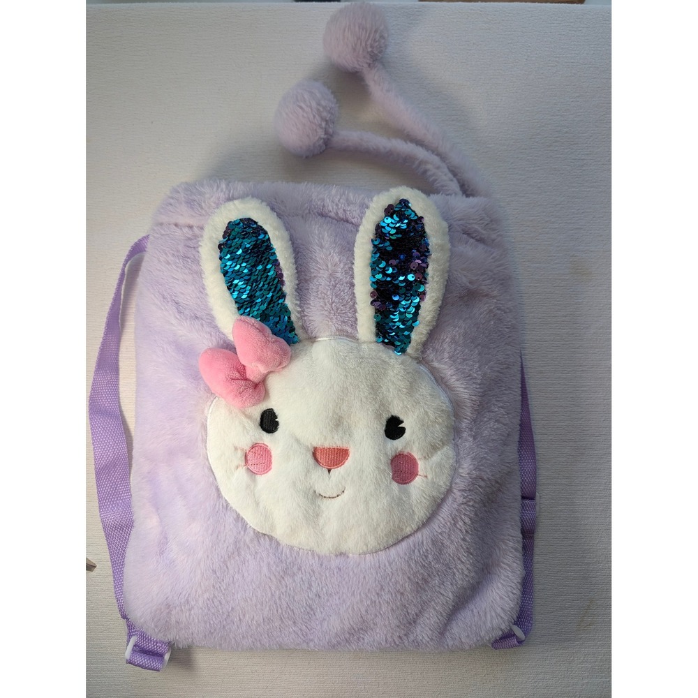 Walmart Kids Plush Bunny Backpack and Polka Dot Fleece Blanket Set Lavender